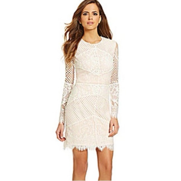Gianni Bini Lace Dress Pink Slip Sheer Arms | Size 8 | Worn Once | Bridal Events - Picture 1 of 9